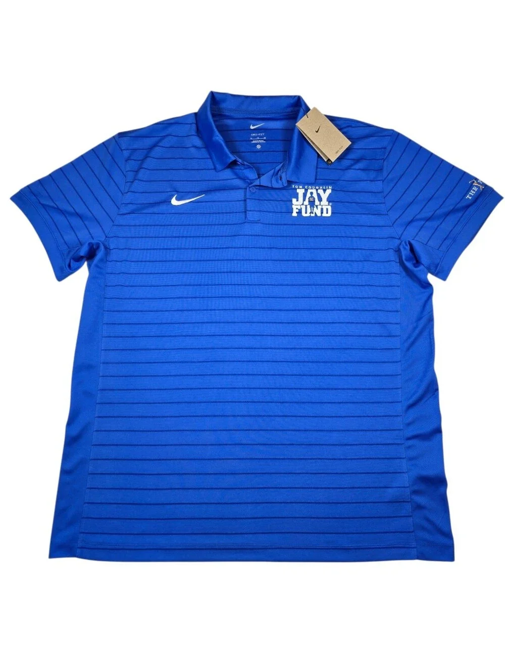 Nike Dri-Fit THE PLAYERS JAY FUND Logo Blue Striped Golf Polo Shirt Men's Sz XL